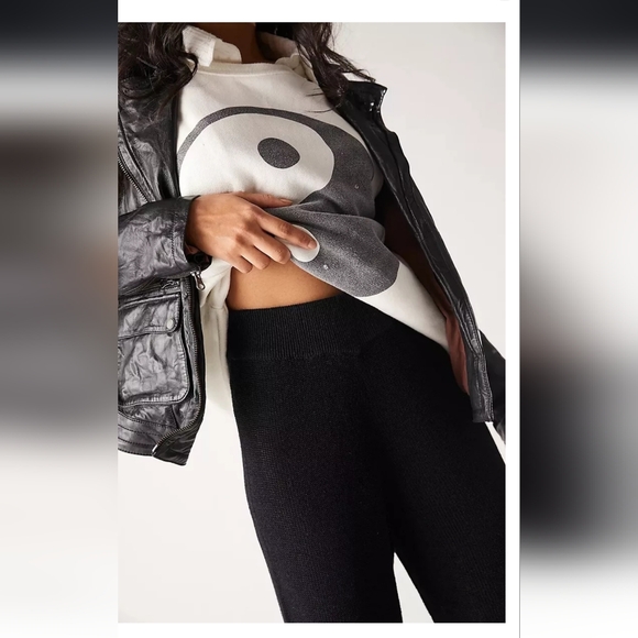 Free People Oh Yeah Sweater Pants Linen Blend Jogger Styl Semi Sheer Black S NWT - Picture 6 of 14